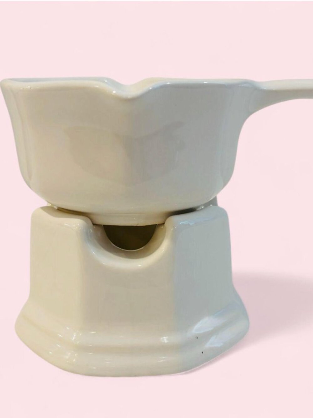 Vintage Pfaltzgraff USA Individual Fondue Pot Butter Warmer White Ceramic
